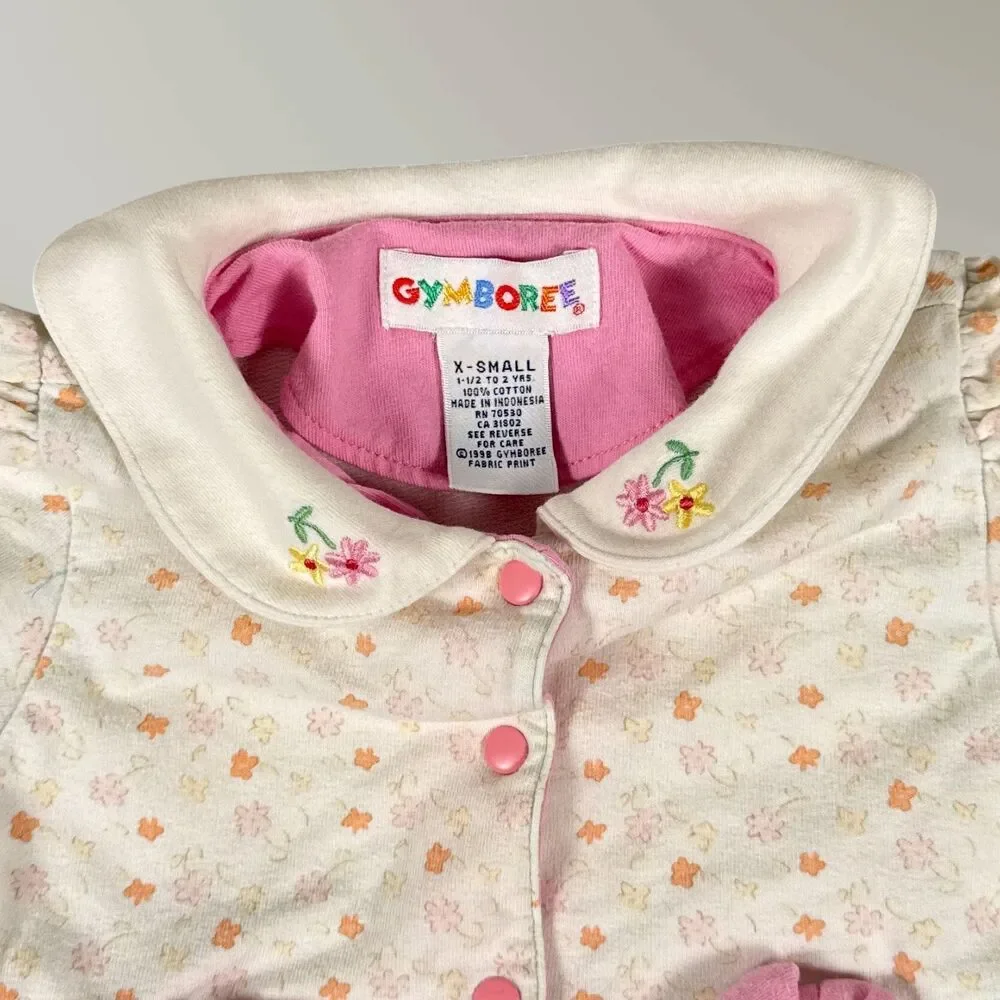 Vintage Gymboree Rainbow Tag Pleated Dress Pink White Floral Embroidered Size XS